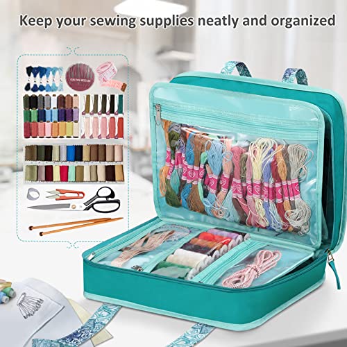 FINPAC Sewing and Craft Supplies Storage Tote Bag with Clear Pockets - color: Emerald Illusions