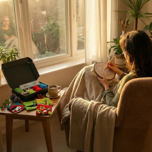 Nytale Punch Needle Kit for Beginners - DIY Coaster Rug Hooking Set (Little Red Riding Hood). Includes Non-Slip Rubber Hoop, Yarn, Tools & Video Guide. Fun Craft Gift Box (Set of 4) - color: Little Red, style: Modern
