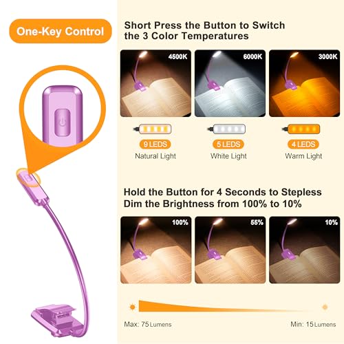 Gritin 9 LED Rechargeable Book Light for Reading in Bed - color: Dark Purple