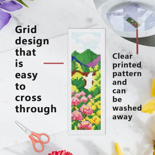 INFUNLY 6 Set Spring Scenery DIY Cross Stitch Bookmark Kits for Adults Wildflowers Counted Cross Stitch Kit with Instructions Landscape Stamped Embroidery Bookmark Kit for Book Lovers Readers Gift - style: Spring Scenery