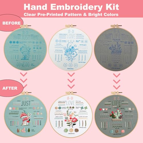 ZVKVJVZ Embroidery Starter Kit for Beginners Floral Stamped Patterns 3 Sets