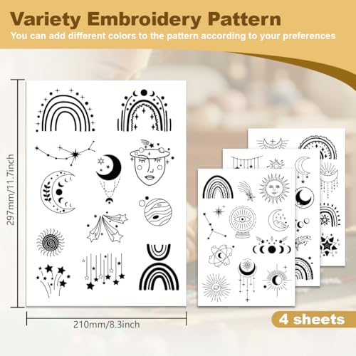 4 Sheets Sun Stars Moon Stitch Stabilizer 8.3" x 11.7" - style: Sun Stars Moon