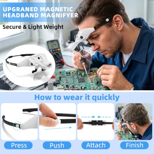 Magnifying Glass with Light 1X-4X, Rechargeable Magnetic Magnifier - color: White