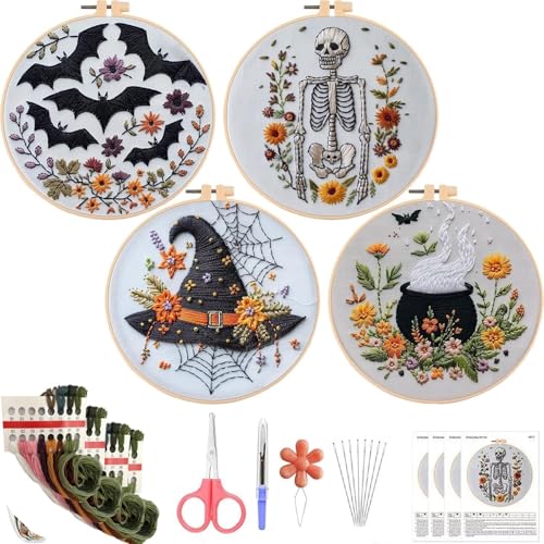 YOUDRN Halloween Embroidery Kit, 4 Set Halloween Cross Stitch Kit - color: Halloween