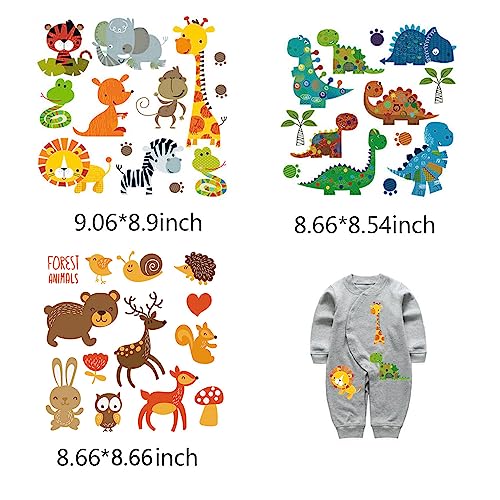 Baby Iron on Patches Cute Heat Transfer Stickers Lion Dinosaurs Giraffe Tiger Snake Cartoon Animal Appliques for Kids Boys Girls Clothes T-Shirt Swimsuit Jeans Washable DIY 3 Sheets - color: Dinosaur-1