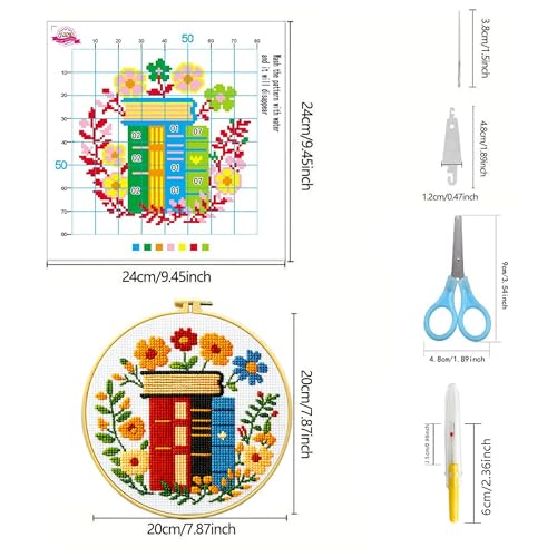 Zhenqing 4 Themes Cross Stitch Kit Set - 11CT 9.45x9.45Inch, Coffee/Books/Cats/Floral Designs, DIY Embroidery Kit with Full Tools (Hoops, Scissors, Tassels) & Guide, Cozy Home Decor Gift(69601) - color: 69601