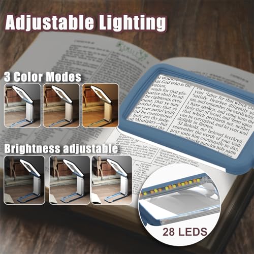 15X Magnifying Glass with Light and Stand, Real Glass Lens, Rechargeable Foldable Handheld Magnifier, 3 Color Modes Dimmable Lighted Page Magnifier for Reading Fine Prints, Seniors - Blue White - color: Blue White