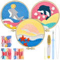 TINDTOP Punch Needle Kits, 3 Pack Punch Needle Embroidery Kits for Adults Beginner, Tool with Punch Needle Fabric, Hoops, Yarns and Sewing Needles (Dolphin) - color: Dolphin
