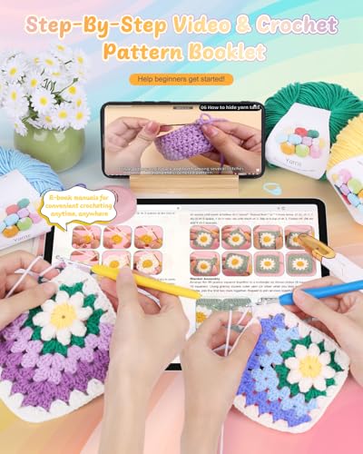 Coopay Crochet Blanket Kit for Beginners, Easy 3D Granny Square Blanket Kit - color: Purple- 3D Daisy