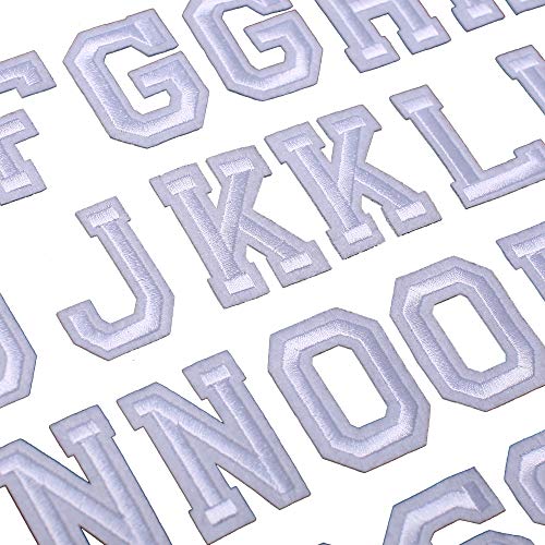 J.CARP 52Pcs White Alphabet A to Z Patches, Iron on Sew on Letters for Clothing, Hats, Shoes, Backpacks, Handbags, Jeans, Jackets etc. - color: 52pcs, White