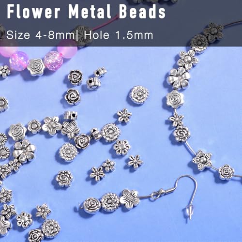 stino Silver Metal Spacer Beads for Jewelry Making, Heart Butterfly Flower Fish Beads for Bracelet Necklace Earrings,Jewelry Findings & Supplies, 50g (Flower (80pcs)) - color: Flower (80pcs)