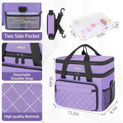 Sewing Organizer Bag with Removable Tray & Double-Layer - color: Purple