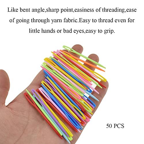 Hahiyo Colorful Yarn Darning Tapestry Sewing Needles Safety Weave Crochet No Poke Big Eye Smooth Get Yarn in Bright Visible Easy Find Close Off Ends Not Snag Not Leave Big Hole Fade Plastic 50 Pieces - size: Colorful-2.76 "-50Pieces