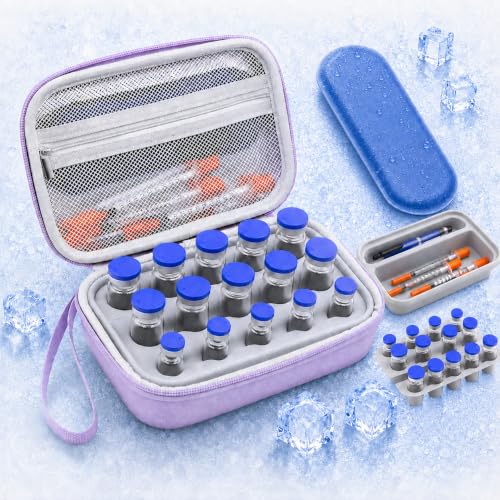 Peptide Case for Fridge Travel with 1* Reusable Ice Pack - color: Purple+Grey- 5×3ml+10×(5ml/10ml)