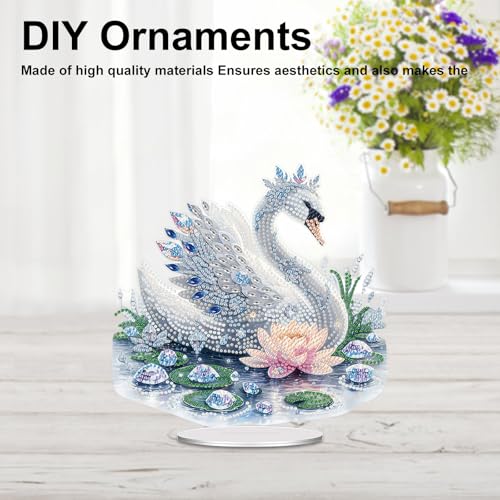 POETRYDRAW Diamond Art Ornament Desktop Kit Swan, Stand Up Diamonds Painting Ornament for Adults, 5D DIY Special Diamond Gem Craft Tabletop Placement Board Kit - color: Swan