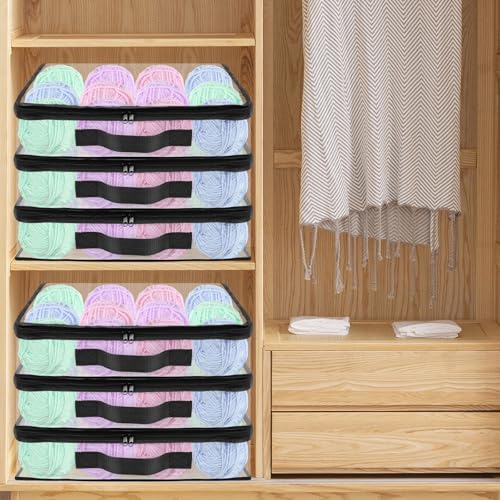 YEXEXINM 6 Pack Clear Yarn Storage Bags, 16x12x4 Inches, Clear PVC & Nylon, Zipper Closure, Ideal for Knitting, Crochet, Clothing & Toys