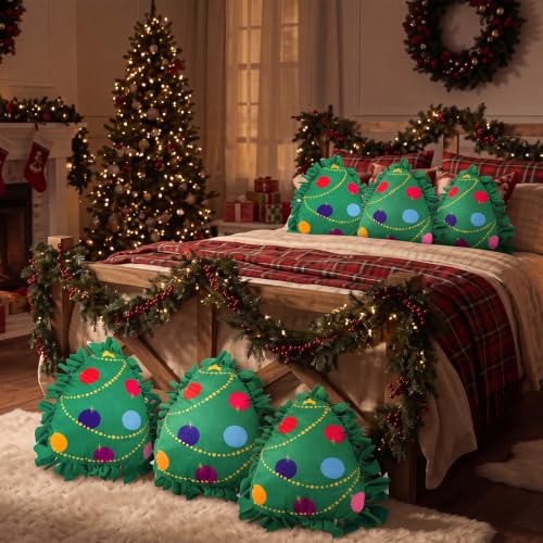 Weysat 6 Sets Christmas Tree Tied Pillow Craft Kit DIY Gifts No Sew Fleece - style: Christmas Tree