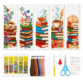 Zhenqing Books and Coffee Stamped Cross Stitch Bookmark Kit, 5 Cozy Reading Designs for Adults and Beginners, Book Lover Gift - color: Books and Coffee Bookmark