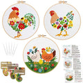 Louise Maelys 3 Packs Farm Animals Embroidery Kit for Beginners Gift - color: Rooster Hen