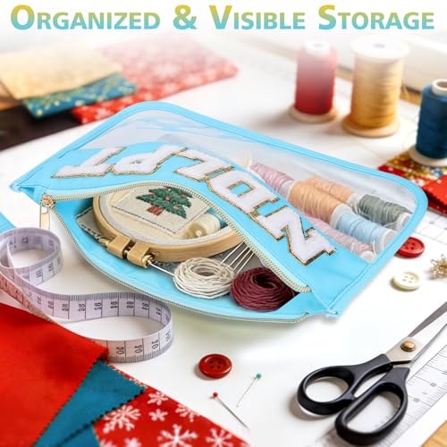 Needlepoint Project Bag Sewing Gifts Embroidery Sewing Bag Craft Storage Organizer NDLPT Clear Zip Pouch Bag - color: Blue, size: Flat-M