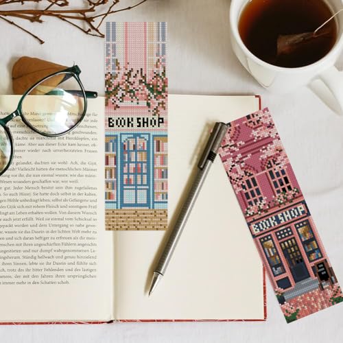 KYOQFVN 6 Pack Book Store Cross Stitch Bookmark, Cross Stitch Bookmarks Kit for Beginners Adults, 14CT Embroidery Bookmark Kit for Book Lovers Starter Craft 6 x 20cm - color: SQH002