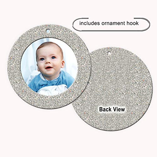 The Original Mini Glitter Photo Christmas Ornaments, Magnetic Easy-Load Picture Frame Ornament, Includes Photo Protectors Plus Hooks for Hanging, Round, Silver 6-Pack - color: Silver