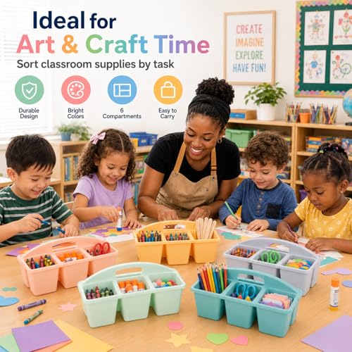 6 Pack Classroom Caddy with Handle, 6 Compartment (Boho) - color: Boho