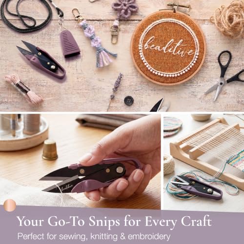Beaditive Premium Thread Snips - Thread, Yarn, Embroidery Snipper for Sewing, Quilting, Knitting, Jewelry Making - High-Carbon Steel Blades with Protective Cap and Lanyard (Purple) - color: Purple