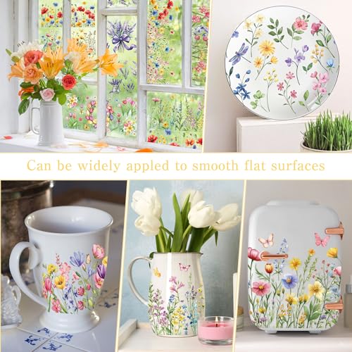 8 Pcs Spring Wildflower Rub-On Transfers for Furniture & Crafts - style: Spring Wildflower