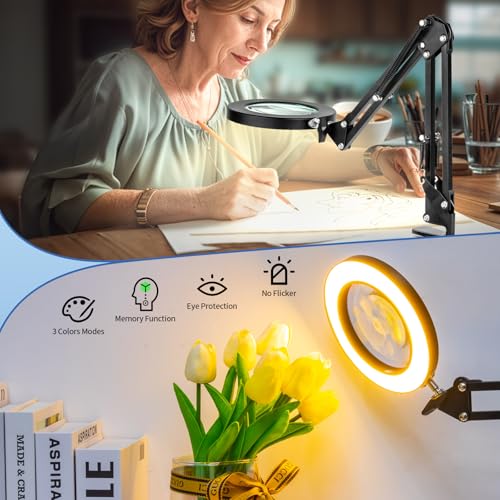 HITTI 10X Magnifying Glass with Light, 1,800 Lumens Stepless Dimmable - color: Black, size: 10X 22 INCH Clamp