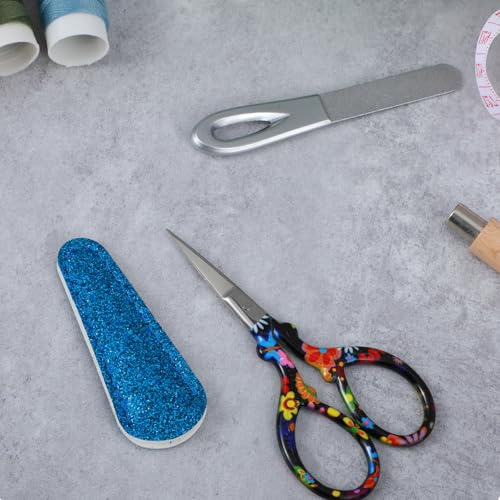Crochet Scissors, Vintage Small Sewing Embroidery Scissors Sharp Crafting Threading with Leather Cover, Stainless Steel Black Flower Design Shears for Craft Art Work Manual Sewing Handicraft DIY Tool