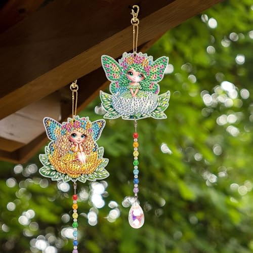 TDFERAN Diamond Pinting During Fairy Diamant Art Hanging Sign Onament Plant Pendants Wind Chimes Wall Hanging in Living Room Dorridor Diamond Art Hanging Sign Onamen Sunshine Catcher - color: Yellow fairy wind chime pendant
