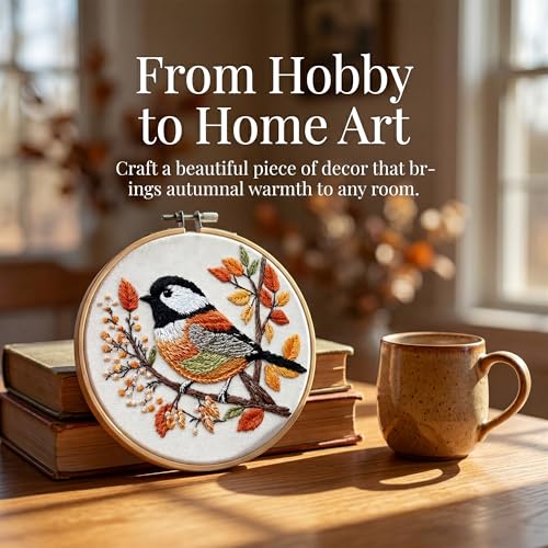 Huacan Embroidery Kit for Beginners Adults Includes Stamped Bird Pattern, Hoop, Color Threads,Tools,Easy to Follow Instruction