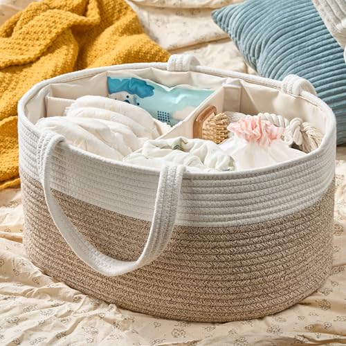Diaper Caddy Organizer, Gift Basket for Baby Shower, Newborn Essentials - color: White&Beige Brown, size: XL