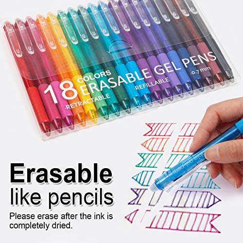 Vanstek 18 Colors Retractable Erasable Gel Pens Clicker, Fine Point(0.7), Make Mistakes Disappear, Premium Comfort Grip for Drawing Writing Planner and Crossword Puzzles - color: 18 Colors