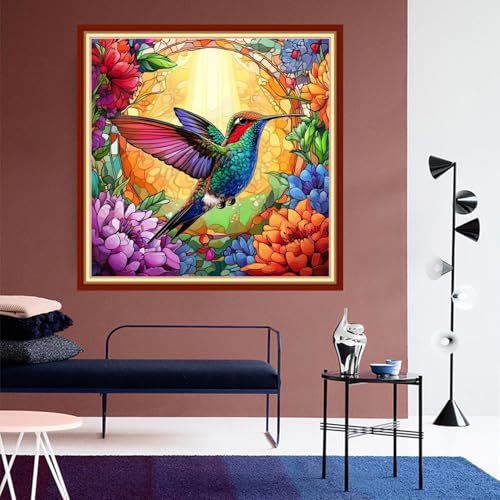 DMCVIVR Stamped Cross Stitch Kits for Beginners Adults Needlepoint Kits for Beginners Embroidery Kits for Adults Crossstitch Kit for Beginners 11CT-Hummingbirds Collect Honey 18x18 inchs - color: ColorNice13