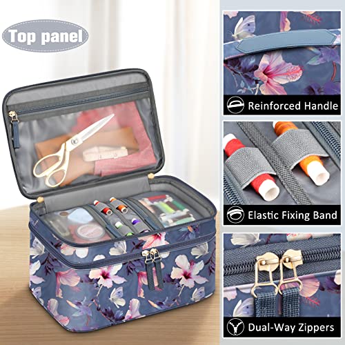 FINPAC Double-Layer Sewing Accessories Storage and Organizer Case Bag - color: Blooming Hibiscus