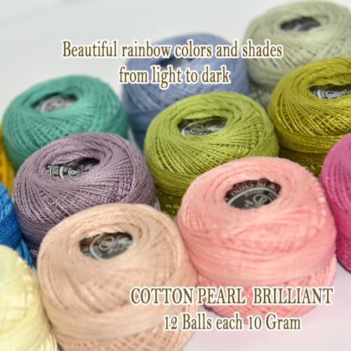 Double Mercerized Egyptian Long Staple Cotton Pearl Thread Ball 10 Grams Rainbow Color 12 Colors per Box for Crochet Hardanger Kniting Hand Sewing,Warm Earth PastelPalette - color: Warm Earth Pastel Palette