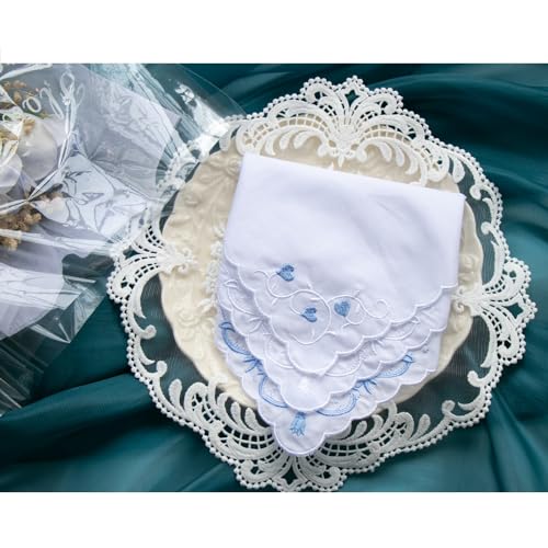 6 Pack of Ladies Embroidery Cotton Handkerchiefs Lace Wedding Hankies - color: Zww-w07