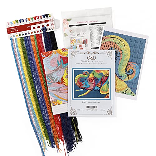 Cross Stitch Kits Stamped Full Range of Embroidery Starter Kits for Beginners DIY 14CT Easy Patterns Embroidery for Girls Crafts-Rainbow Elephant 17.3x14 (inch) - color: Rainbow elephant, 17.3x14 inch