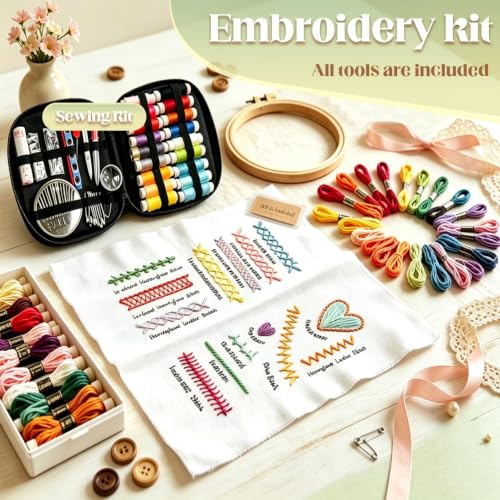 2026 Upgraded Embroidery Stitch Book & 132 Sewing Tools for Beginners