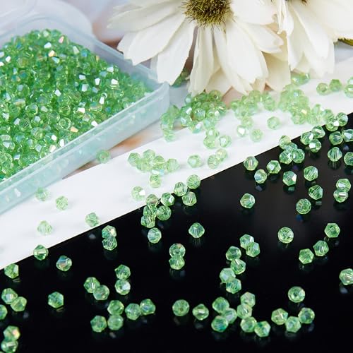 1100PCS 4mm Bicone Crystal Glass Beads for Jewelry Making, Sparkling Mini Beads for Suncatchers, DIY Bracelets & Craft Projects (Green) - color: Green, size: 4MM 1100 Pcs