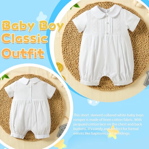 Booulfi Boy Baptism Outfits White Romper Fall Clothes Christening Gifts - color: White-4042, size: 0-3 Months