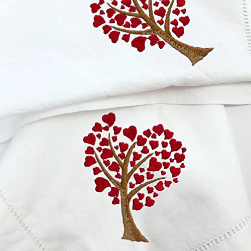 Valentine Napkins, Embroidered Table Napkin, Heart Tree Cloth Napkins Set 4 - color: Heart Tree
