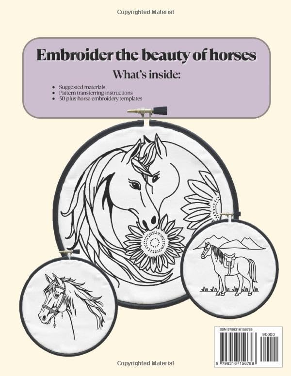 Horse Embroidery Templates 50 Plus Designs: Horses Template Design Book: For Horse Lovers: Over 50 beautiful and creative pages for all hand embroidery enthusiasts (Nana Bumblebee's Embroidery Books)