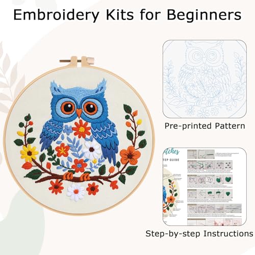 Louise Maelys Owl Embroidery Kit for Beginners Cross Stitch Kit for Adults - color: color7