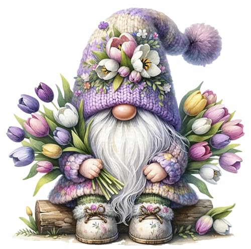 Gnome Stamped Cross Stitch Kits Flower Cross Stitch Patterns,Dimensions Cross Stitch Kits Embroidery Kit Arts and Crafts for Beginners 13.7x13.7 inches - color: D052A
