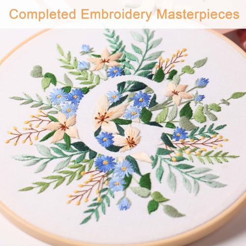 Harimau Letter G Pattern Embroidery Kit for Adult Beginners, Complete Starter Pack with 1 Hoop, Needles, Instruction Guide & Embroidery Stitch Video Tutorials - color: G