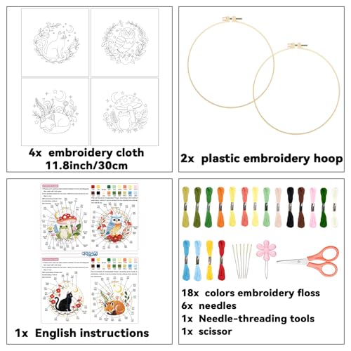 ORIGACH 4 Pack Dark Background Animal Embroidery Kit for Beginners - style: Animal