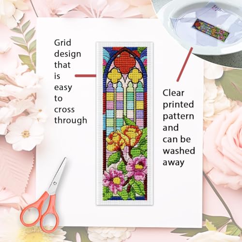 ORIGACH 6 Set Fantasy Stained Glass Cross Stitch Bookmark Kit for Beginner - style: Fantasy Stained Glass